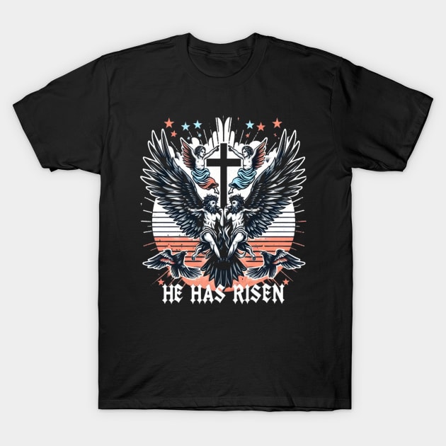 He has Risen - Luke 24:6-7 Happy Easter Design T-Shirt by JEA Jennifer Espina Arts